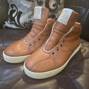 Men's High-Top Sneakers in Cognac Leather